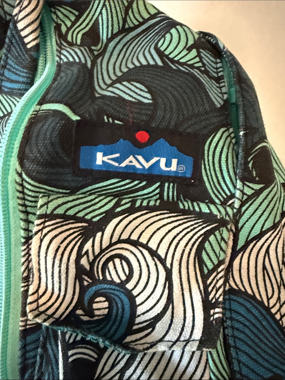 Kavu Blue, Teal & Cream Ocean  Wave Rope Sling Bag - Picture 2 of 12